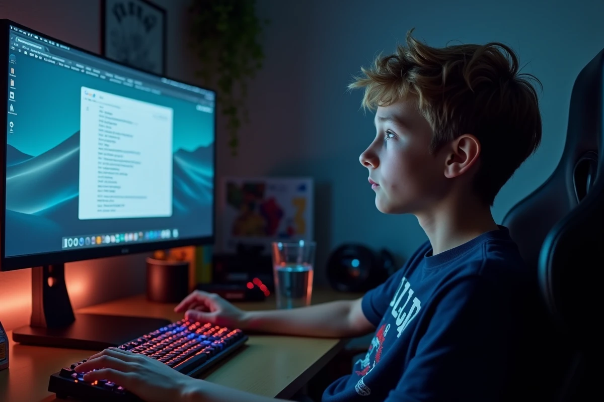Adolescent frustré dans sa chambre face à un ordinateur dont l'effet Do a Barrel Roll ne fonctionne plus sur le navigateur