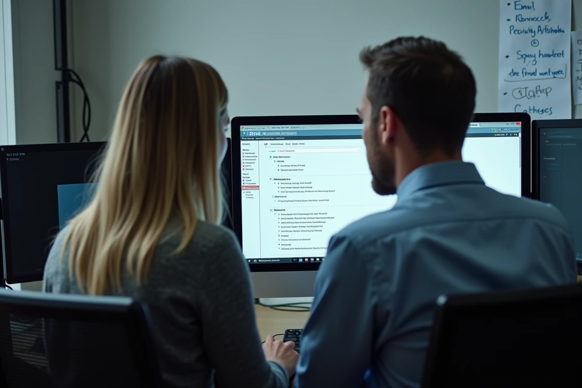 Deux agents municipaux configurant les paramètres de confidentialité de leur messagerie professionnelle Webmel