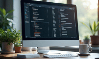 Espace de travail moderne avec ordinateur et serveurs