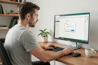 Homme désinstallant un logiciel sur PC Windows via le panneau de configuration