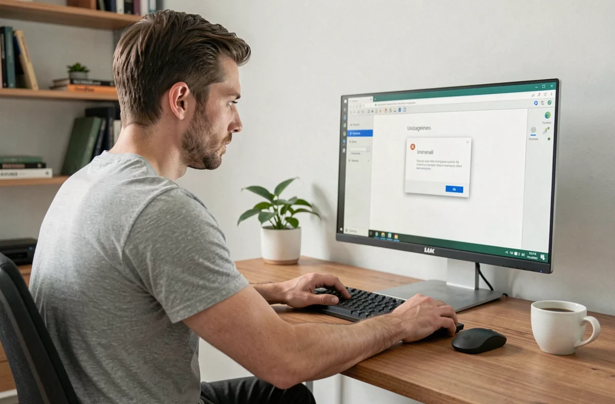 Homme désinstallant un logiciel sur PC Windows via le panneau de configuration