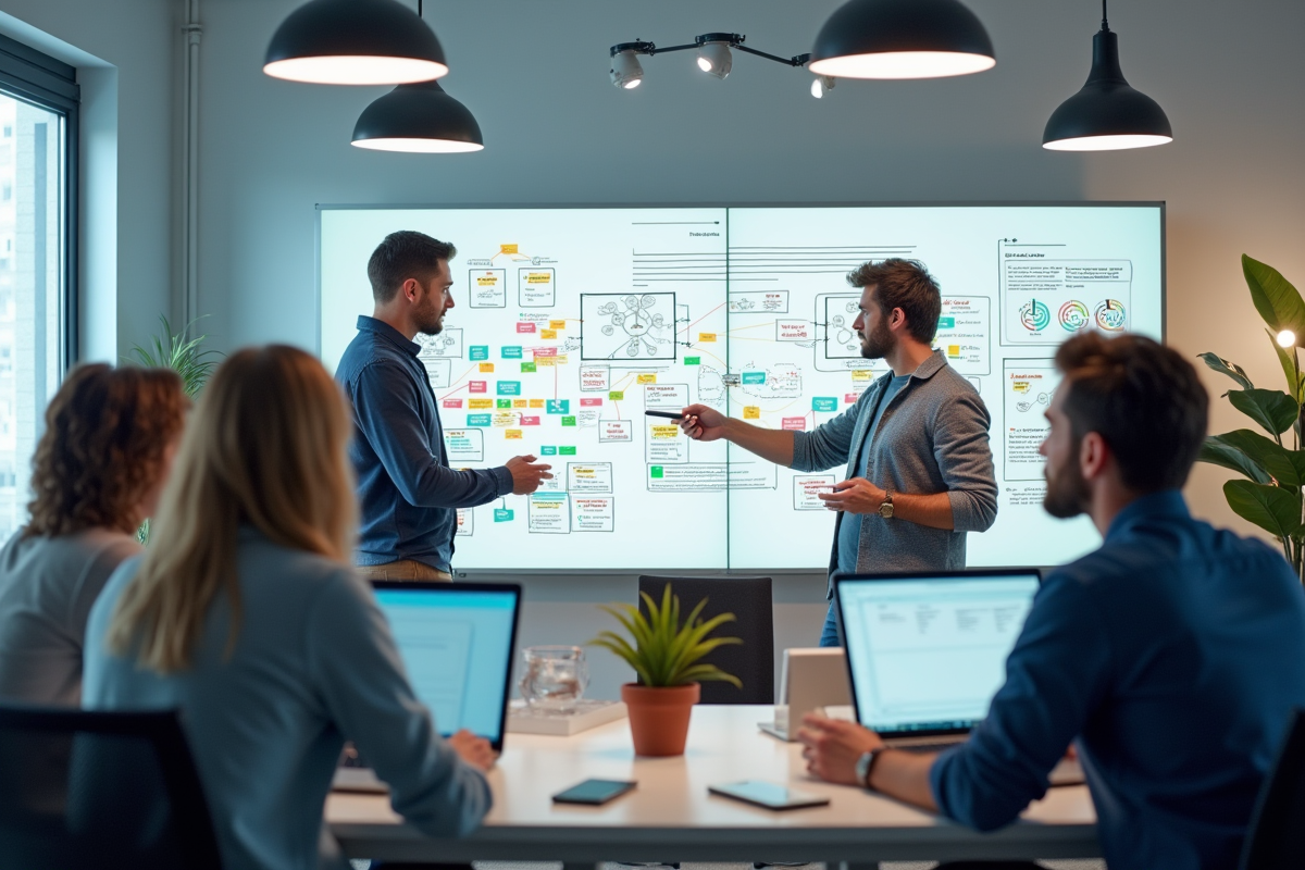 Equipe diverse collaborant autour de diagrammes API