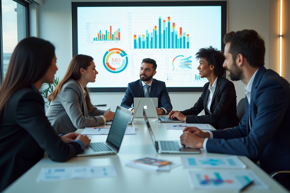 Groupe de professionnels discutant de stratégies de génération de leads