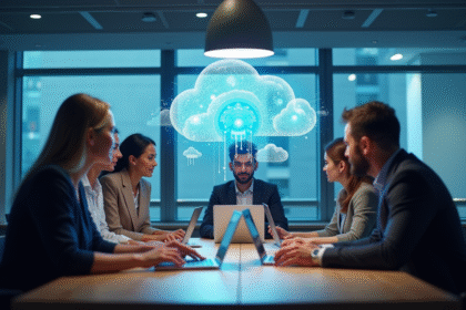 Équipe de professionnels collaborant dans un bureau moderne