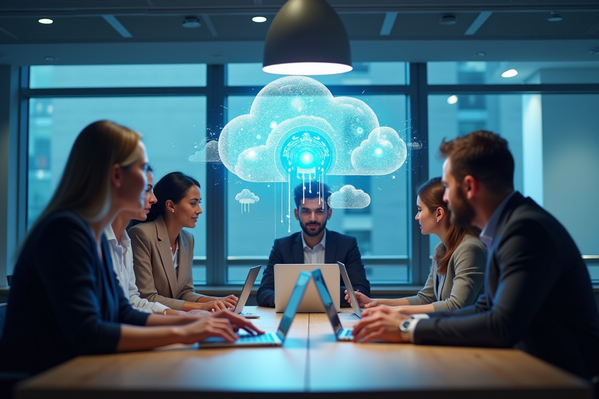 Équipe de professionnels collaborant dans un bureau moderne