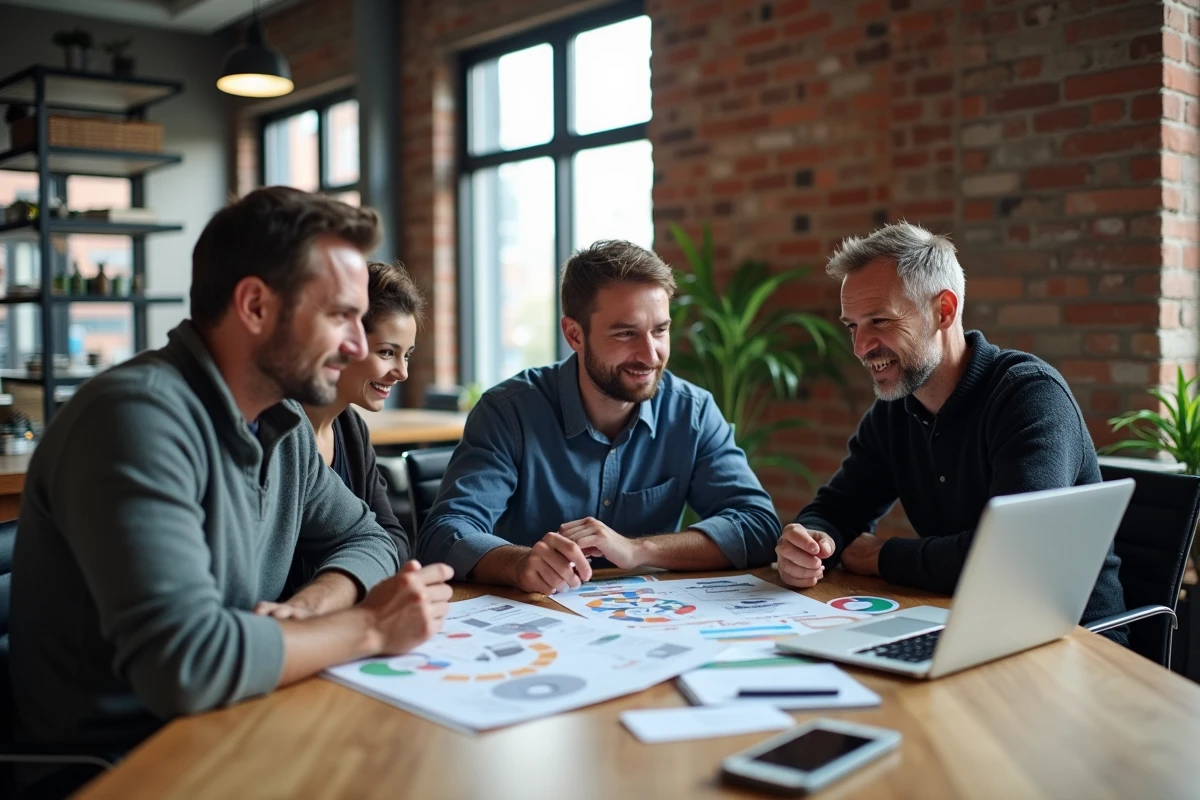 Groupe de professionnels discutant autour d une table de coworking