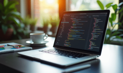 Espace de travail moderne avec code API et diagrammes