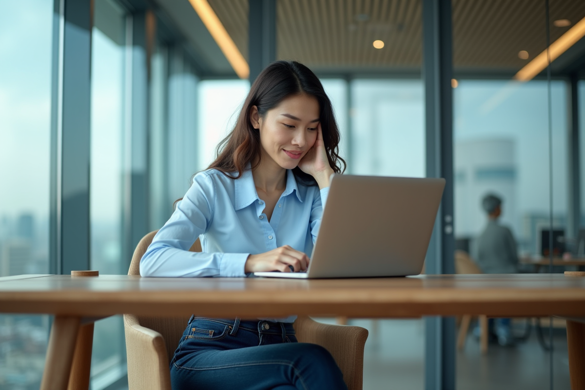 Jeune femme professionnelle compare ordinateur et tablette
