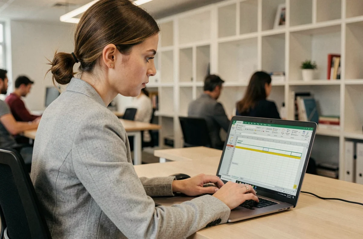 Femme travaillant sur Excel pour supprimer des lignes vides sans casser les formules de calcul