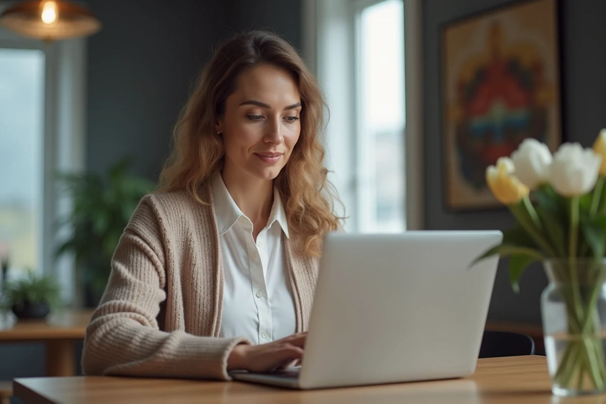 Femme travaillant à domicile sur un ordinateur portable