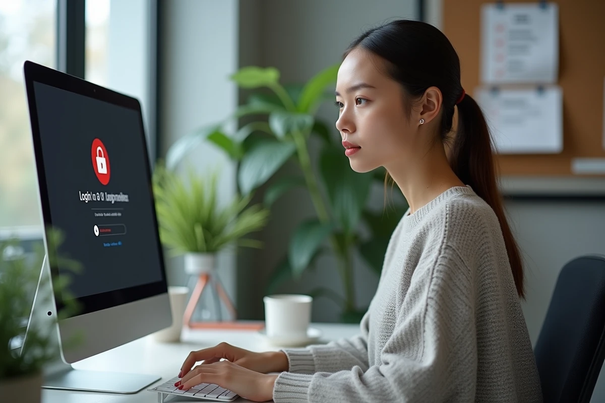 Femme résolvant un problème de webmail sur son ordinateur
