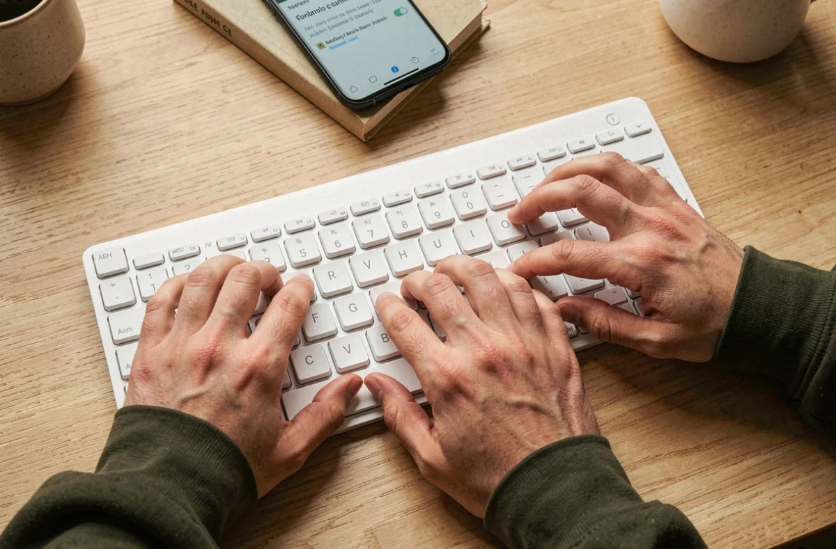 Gros plan sur des mains appuyant sur des touches de clavier pour utiliser un raccourci de mise en majuscule