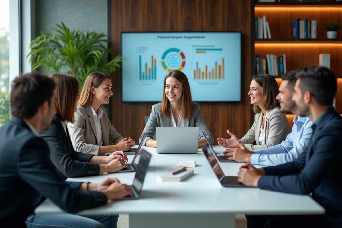 Groupe de professionnels en réunion dans un bureau moderne