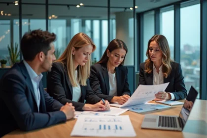 Groupe de professionnels en réunion dans un bureau moderne