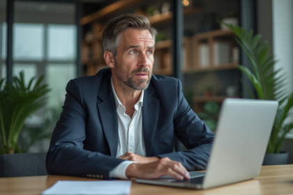 Homme d affaires concentré devant son ordinateur dans un bureau moderne