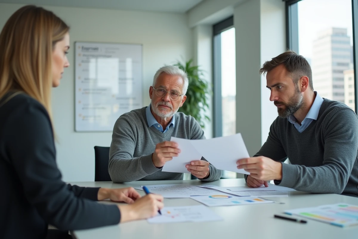 Homme en réunion discutant avec un collègue dans un bureau lumineux