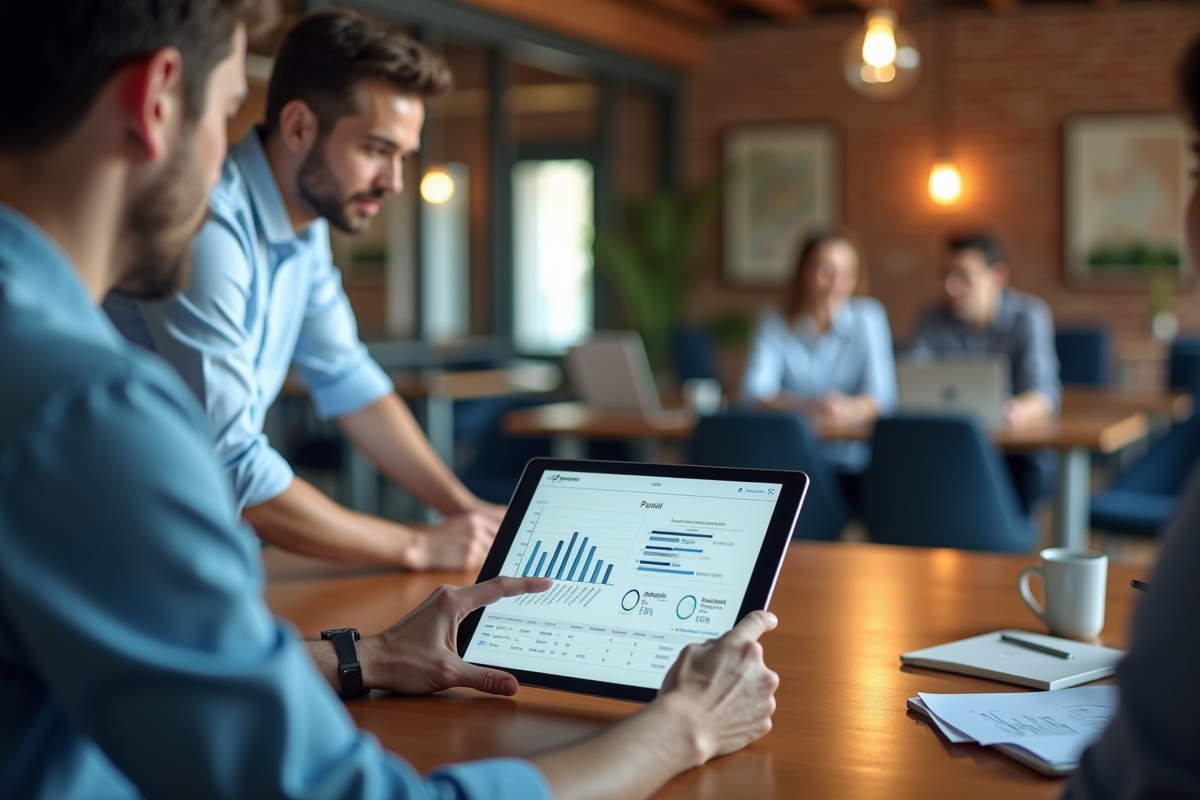 Jeune homme professionnel discutant avec collègues en coworking