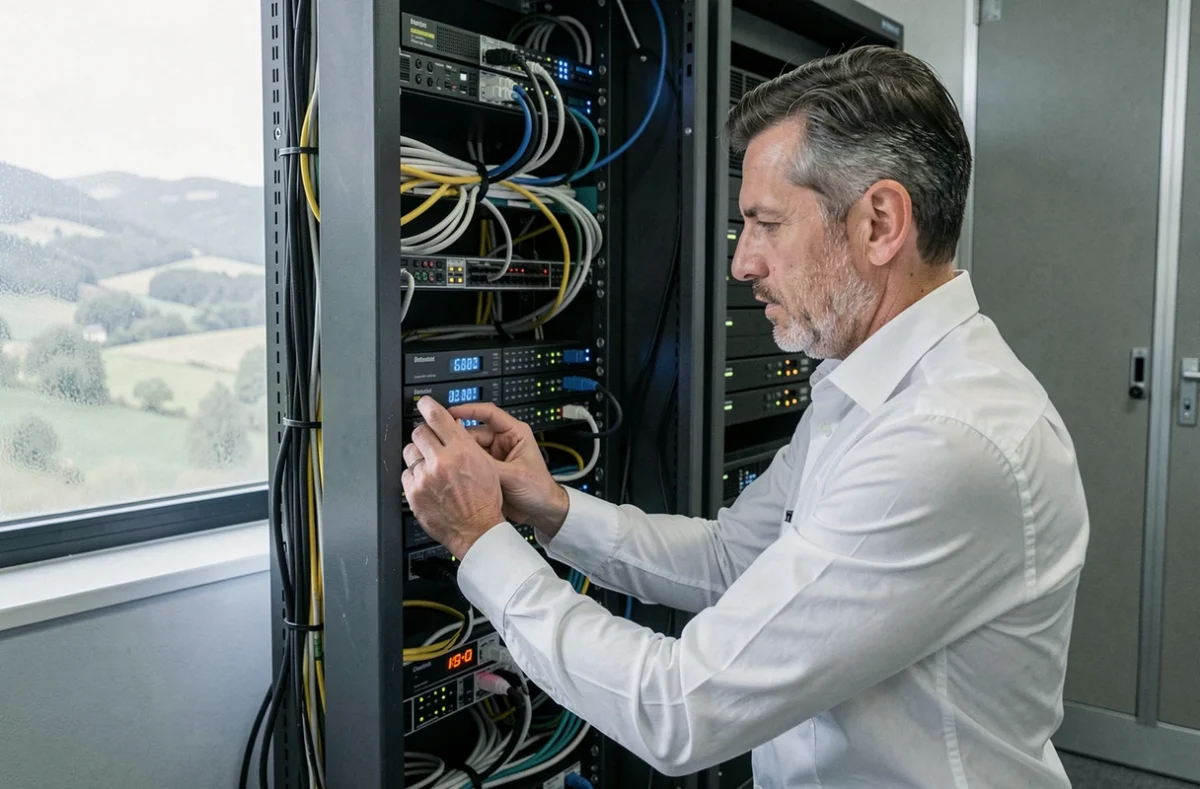 Technicien OWM effectuant une maintenance informatique à Cambo-les-Bains
