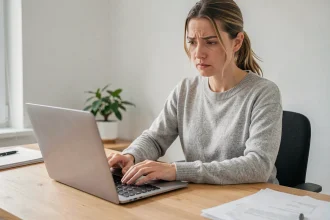 Femme utilisant un raccourci clavier sur son ordinateur portable pour mettre un texte en majuscule