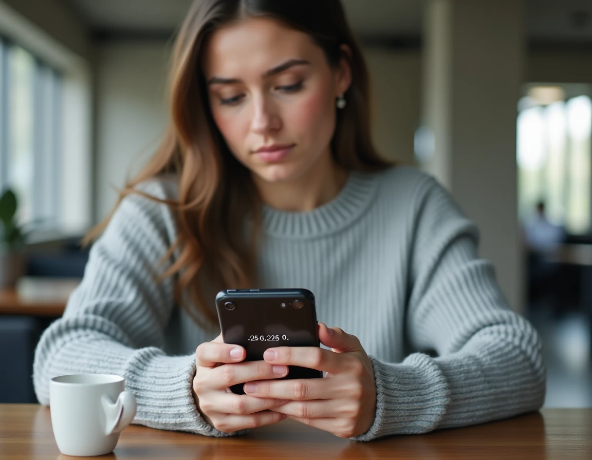 Femme vérifiant un code d'authentification à deux facteurs sur son smartphone dans un espace de coworking